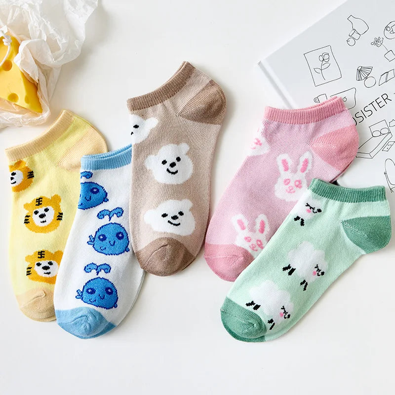 5 Pairs Women's Cotton Ankle Socks Fruit Stripes